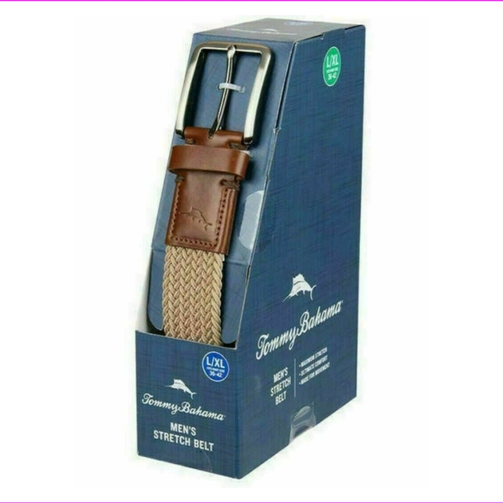 Tommy Bahama Men's Stretch Braided Belt (Brown/Khaki, L/XL)